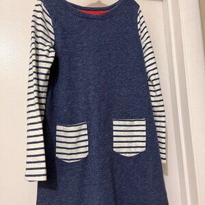 Mini Boden Blue Dress with Blue & White long Sleeves & Pockets Size 7-8